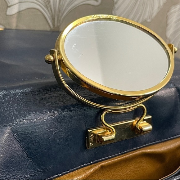 Lou Taylor Navy Clutch Wristlet with Swivel Interior Gold Mirror Italy Vintage - Picture 13 of 16